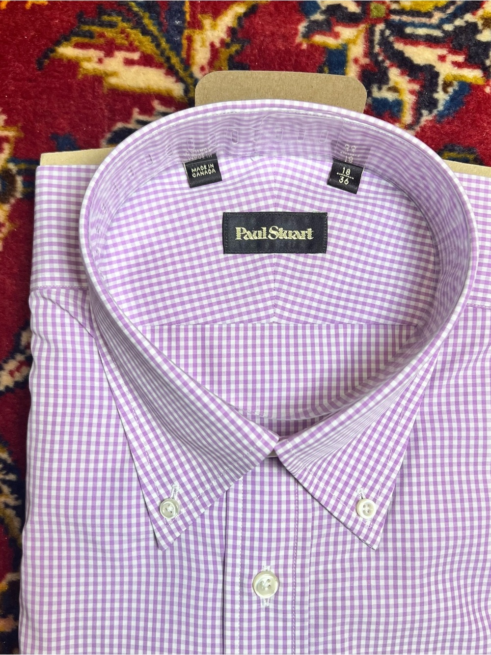 NWT 18-36 Paul Stuart Men's Lavender Gingham Button-Down Shirt